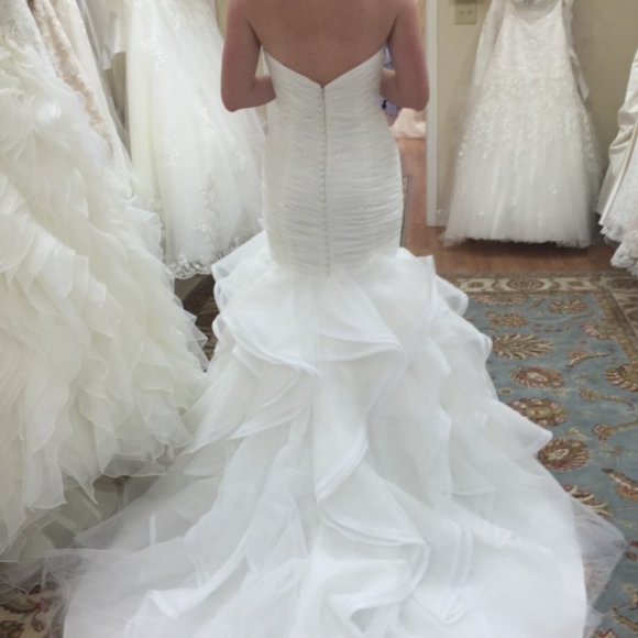 SAMPLE Ivory Wedding Dress, Sexy Blingy Ruffle Strapless Mermaid Fit & Flare - Picture 4 of 6
